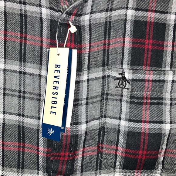 Penguin Reversible Plaid Long Sleeve Shirt Red L - Picture 4 of 7